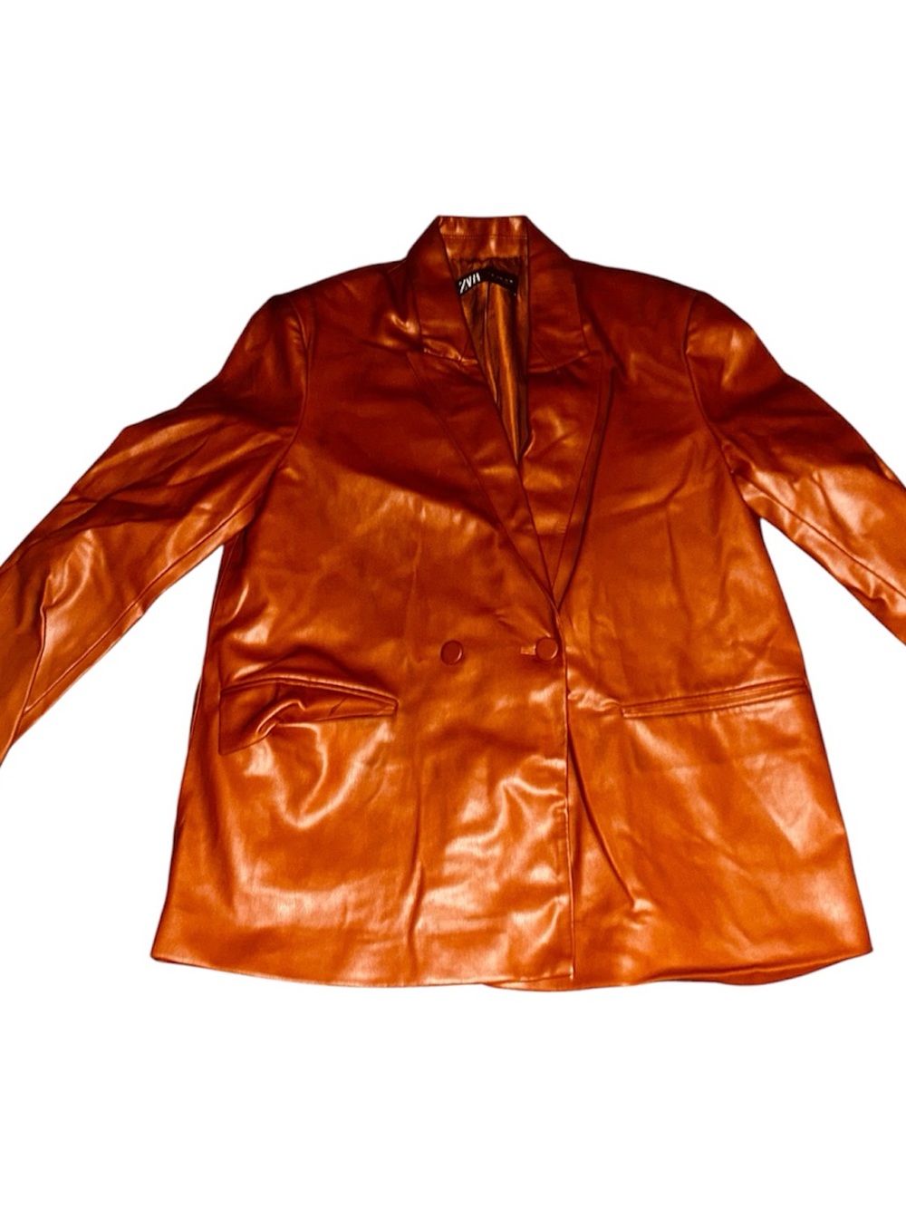 Zara Faux Leather Double-Breasted Blazer Jacket